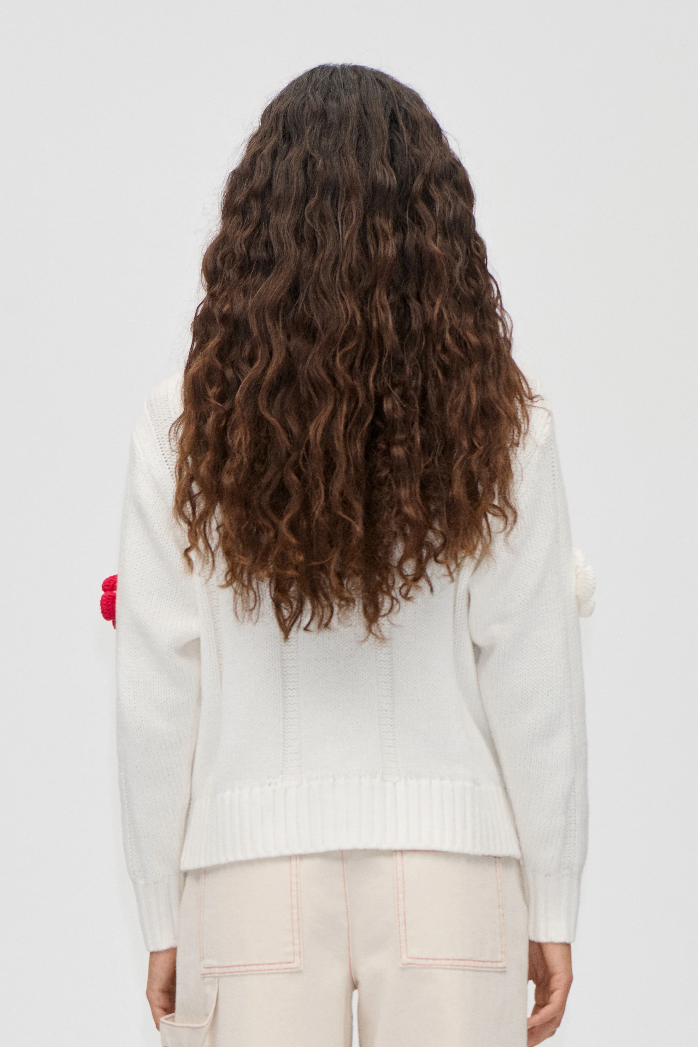 Crewneck Cable Cardigan - White - Image 2