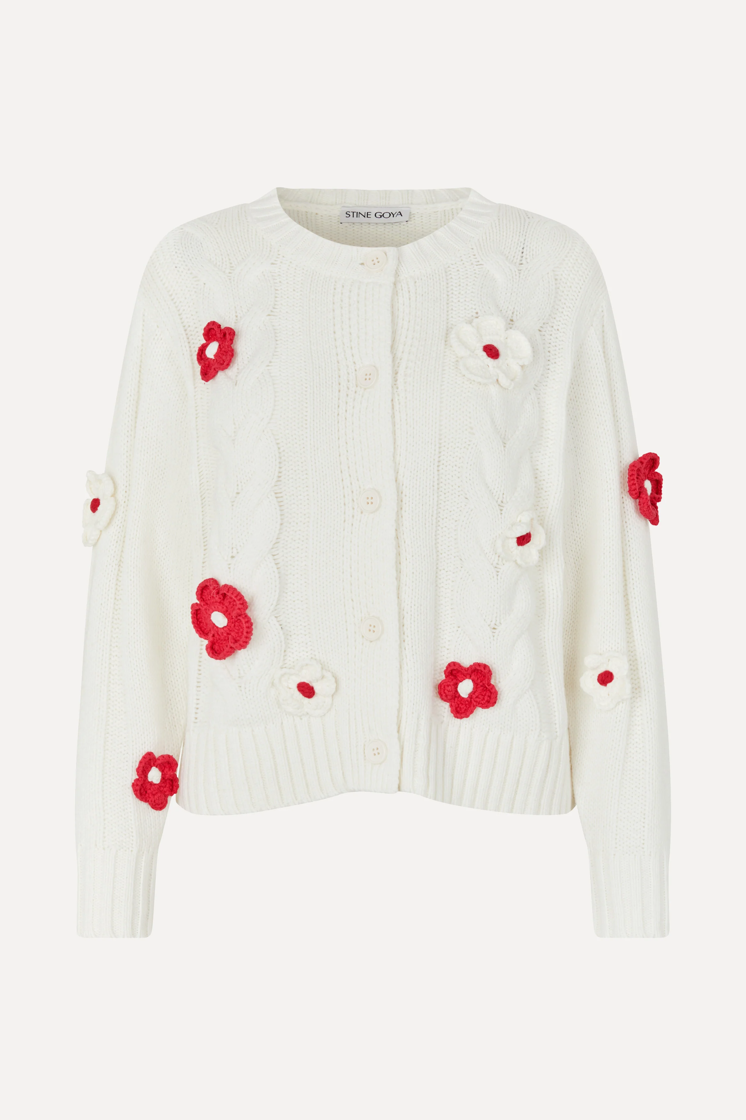 Crewneck Cable Cardigan - White - Image 3