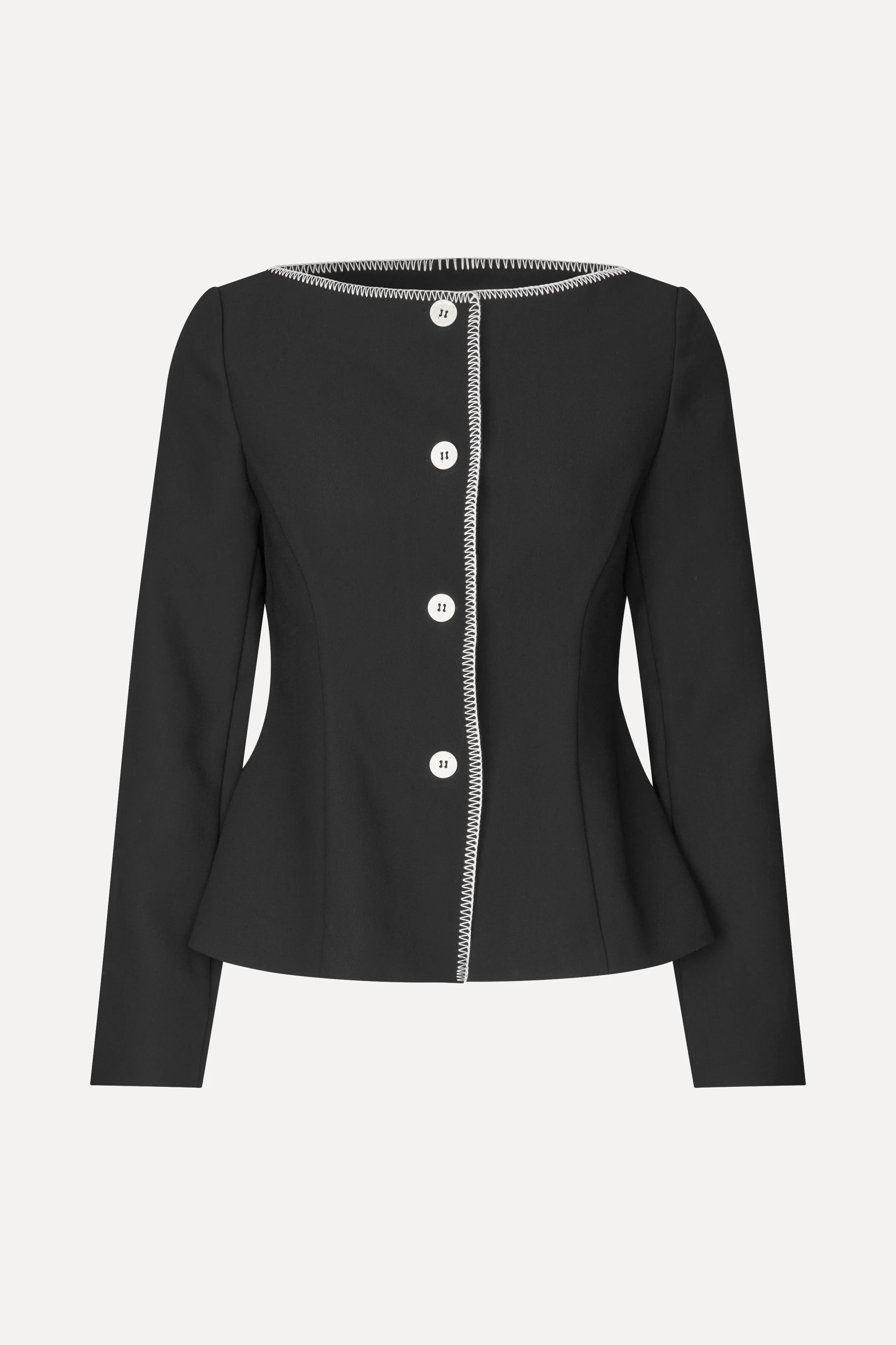 Square Neckline Tailored Jacket - Black - Image 3