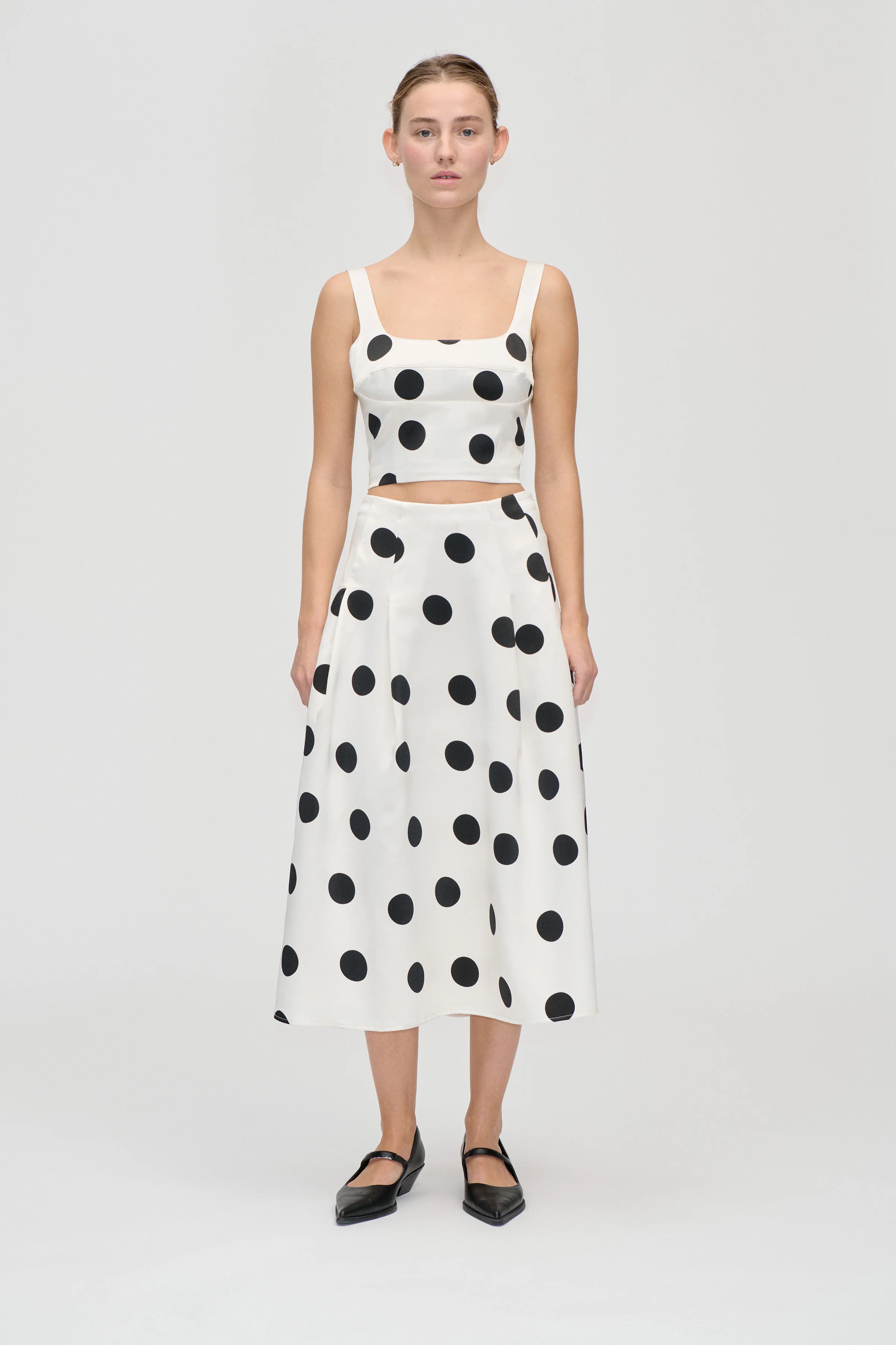 Voluminous Midi Skirt - Black Dots