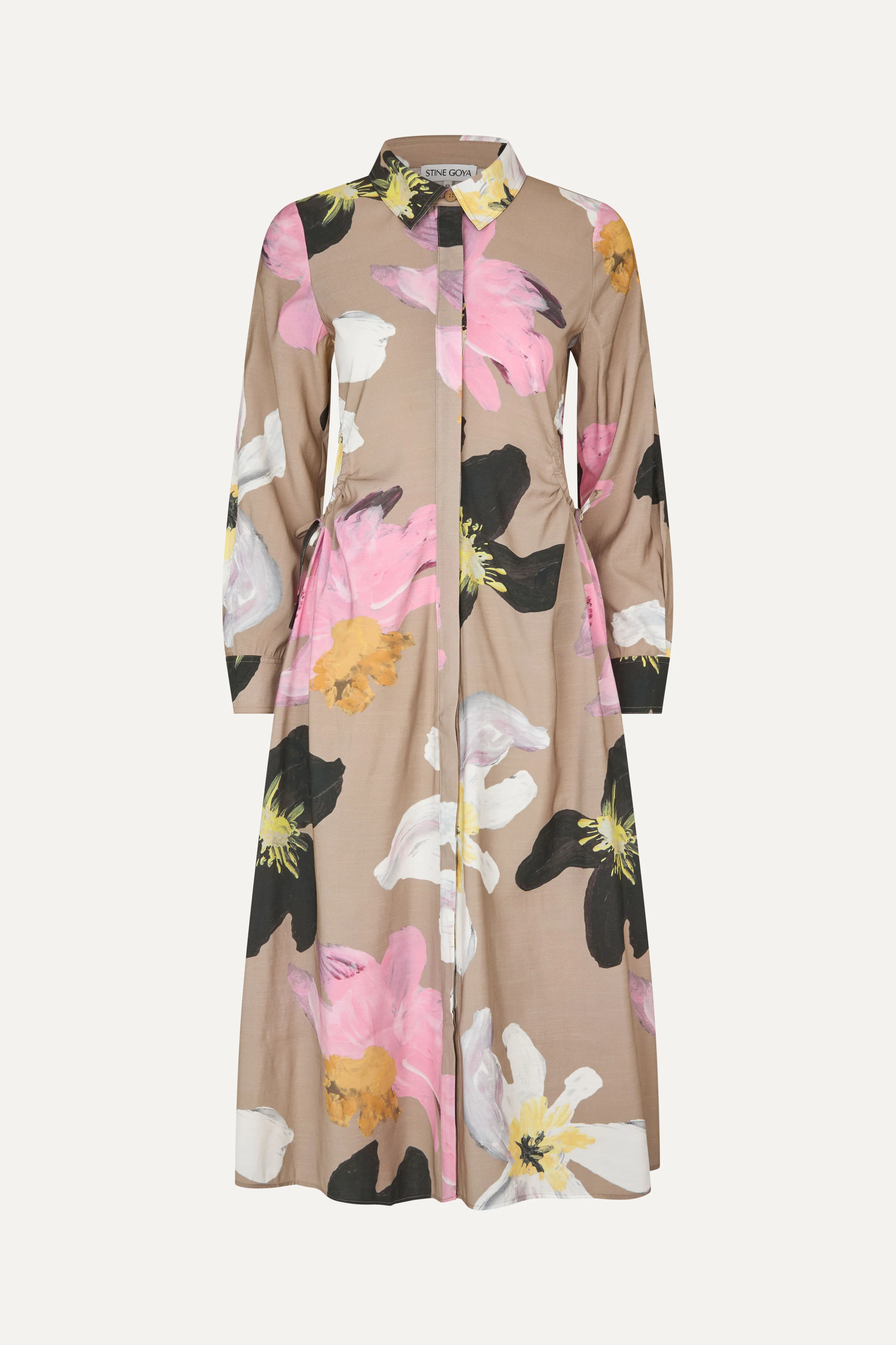 Waist Gather Shirt Midi Dress - Wild Flowers